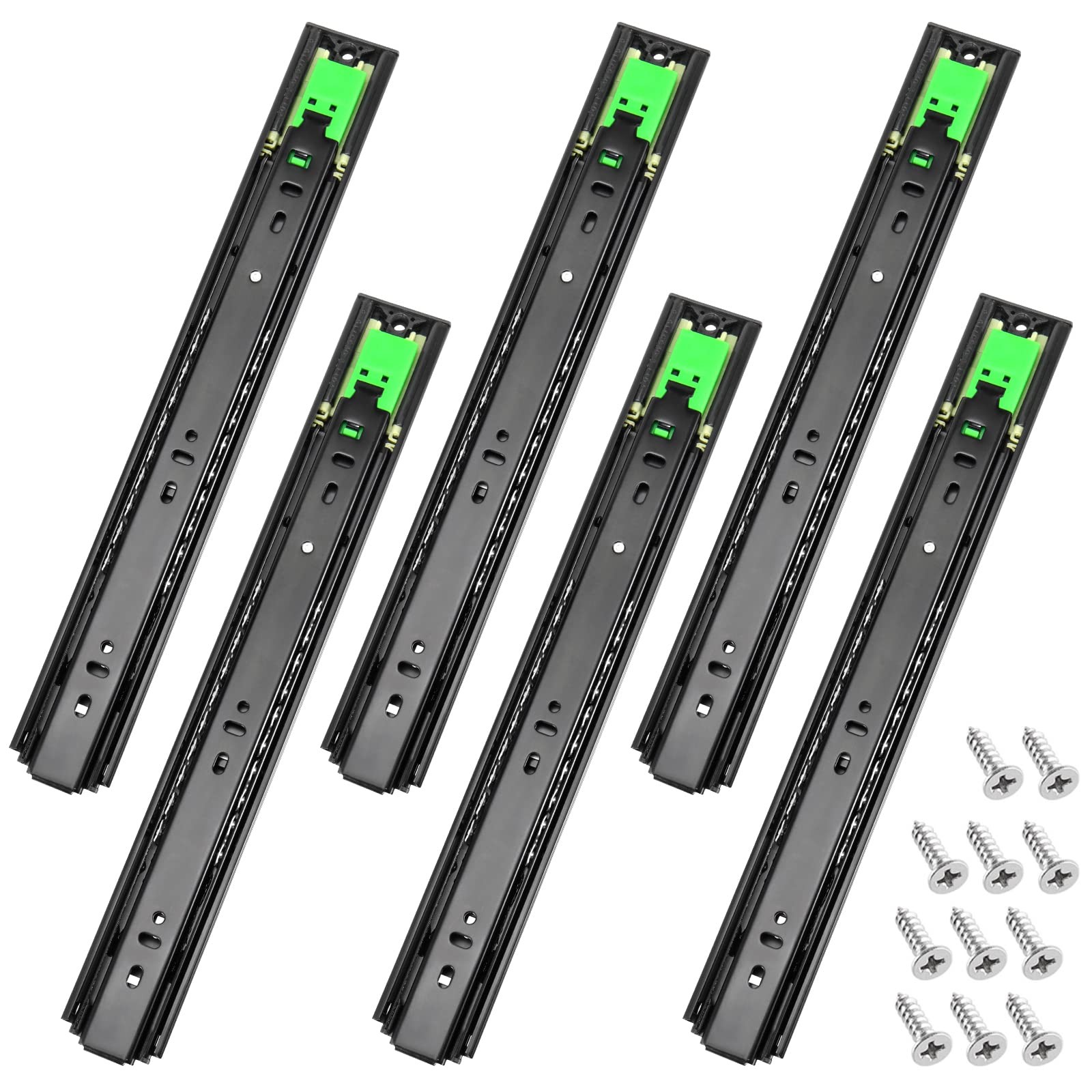 3 Pairs 14 Inch Push to Open Drawer Slides, 3 Section Full Extension Ball Bea...