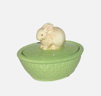 Hallmark Bunny Rabbit Basket Weave Candy Dish Trinket Box Ceramic Easter Spring