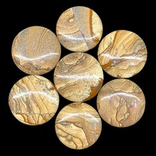 7 Pcs Natural Picture Jasper Cabochons 35-38mm Round Shapes Loose Gemstones Lot