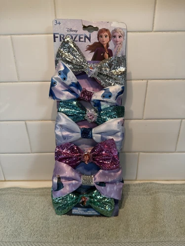 Disney Frozen Clip On Hair Bows Accessories Set Of 7 New Elsa Ana Olaf Glittery