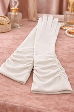 Vintage white long ruched dress gloves opera style ladies gloves size 6 1/2