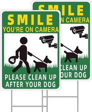 Clean up after Your Dog Signs, 2-Pack 13"X10" Double-Sided H-Stake Metal Stakes