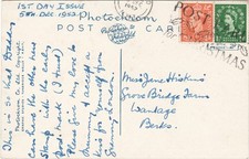 GB SG 503 & 517 on Post Card to Grove Bridge Farm 5 Dec 1952 CDS & Slogan Cancel