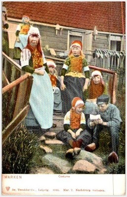 1905 Marken Netherlands Postcard Children Traditional Dress & Clogs Chromo