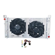 Aluminum Radiator + Shroud Fan Relay Compatible with Chevy Silverado