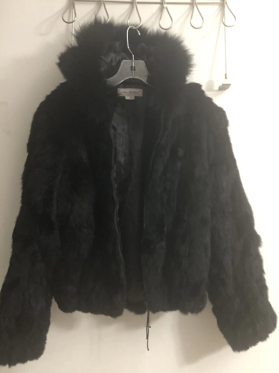 Coat faux fur che - bella , cropped sz M With Hood Elastic Waistband Woman  | eBay