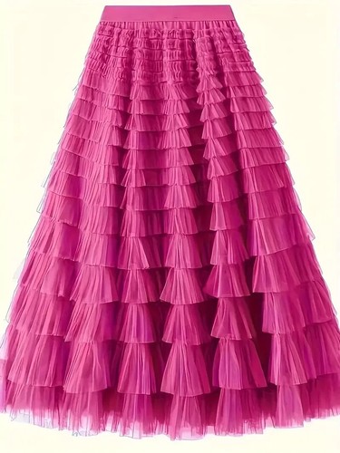 Maple Women's Elastic Waist Mesh Tulle Layered Ruffle Maxi Skirt Plus Size 1X - Picture 3 of 3