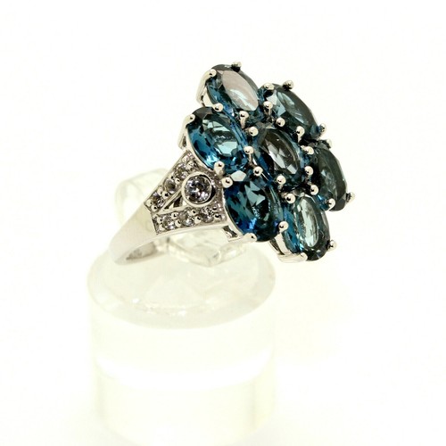 Barehipani Topaz Oval & White Topaz 6.70CT Genuine Sterling Silver RING Sz 8 New - Picture 5 of 7