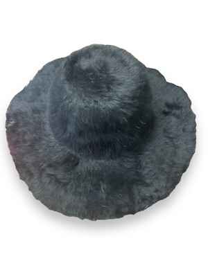 Vintage 70s Black Fur Wide Brim Hat soft Fuzzy Hippie Boho  display picture 2