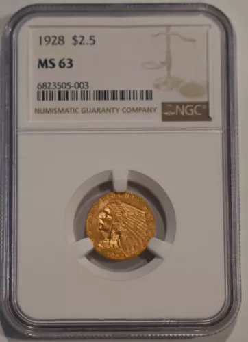 1928  $2  1/2 Gold Indian NGC MS63 Quarter Eagle