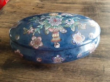 Vintage Toyo Like Trinket Dish with Lid Japan Handpainted Floral 2-Piece 6"