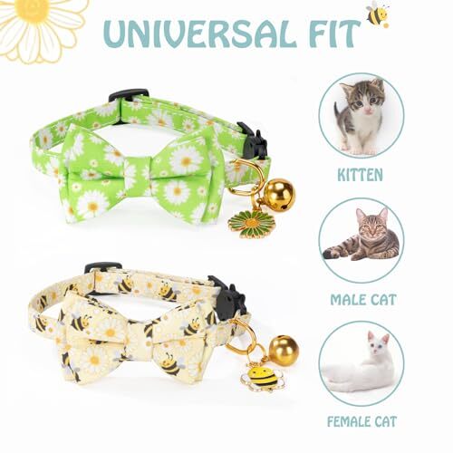 Breakaway Cat Collar with Cute Bow Tie Bell 2Pack Daisy Bee Cat Daisy Bee