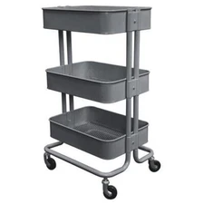 Gray 3-Tier Solid Steel 31" Rolling Utility Cart, Swivel Casters, 50lb Capacity