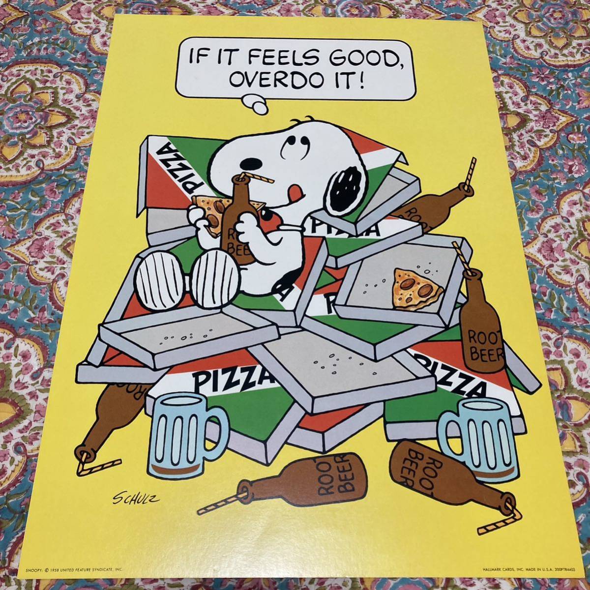 50'sヴィンテージ　ポスター　スヌーピー　デッドストックSCHULZ 1958 50's Vintage Poster Snoopy Dead Stock SCHULZ 1958 Pizza 70's