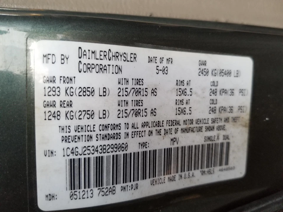 Dodge Caravan Puerta Vidrio Ventana Lado Derecho Pasajero Voyager 01 02 03 Foto 2 de 4