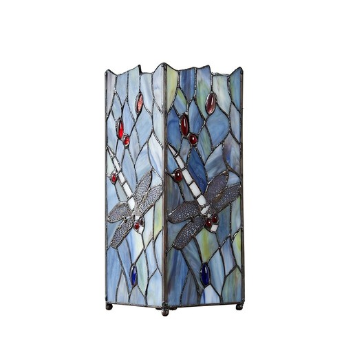 Traditional Table Lamp Stained Glass Handcrafted Vintage Living Room Blue Light - Picture 8 of 9