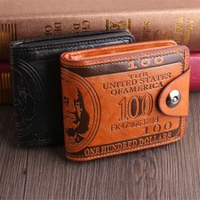 Men's Leather Bifold Card Photo Holder Wallet Handbag US 100 Dollar Bill Purse