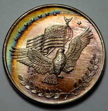 1 Oz 999 SILVER TRADE UNIT ROUND APM MINT American Eagle Flag Rainbow Nat Toning