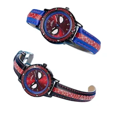 Spiderman Boys Watch Waterproof LED Luminous Leather Watchband Quartz Kids Gift