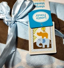 Luvable Friends Plush Sherpa Baby Blanket Elephant Rhino Monkey Jungle NWT