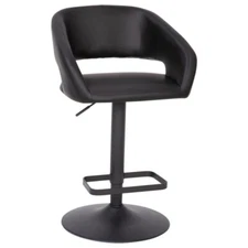 Contemporary Black Vinyl Adjustable Height Mid Back Barstool with Black Base