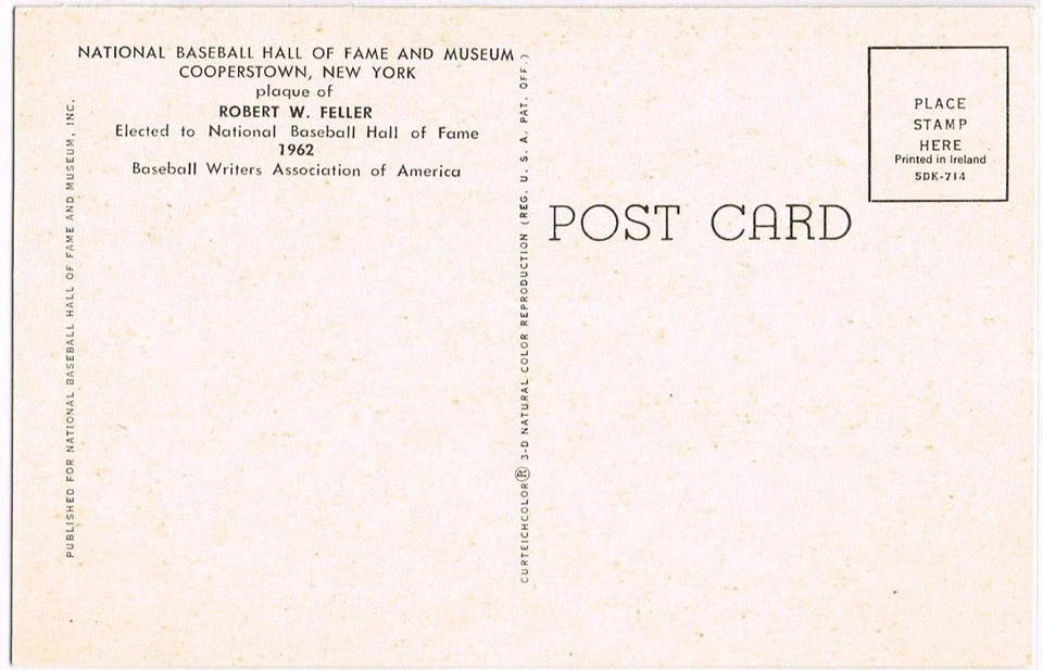 026, Original Autograph PSA/DNA of Bob Feller (6), HOF Plaque Postcard, Indians - Image 2 of 3