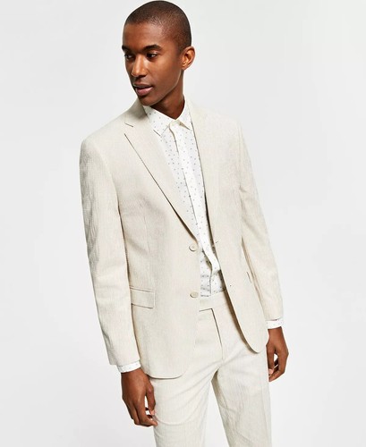 Alfani Men's Slim-Fit Seersucker Stripe Suit Jacket, Created for Macy's - Tan/Cream - Size 38S