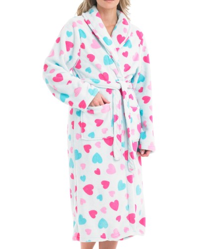 Slenderella Damen Herz Design Morgenmantel Schalkragen Kuschel Fleece Bademantel - Bild 2 von 21