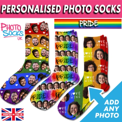 MY PHOTO SOCKS Personalised Rainbow Photo Socks Novelty Gift Gay Pride LGBTQ+ Add Any Photos