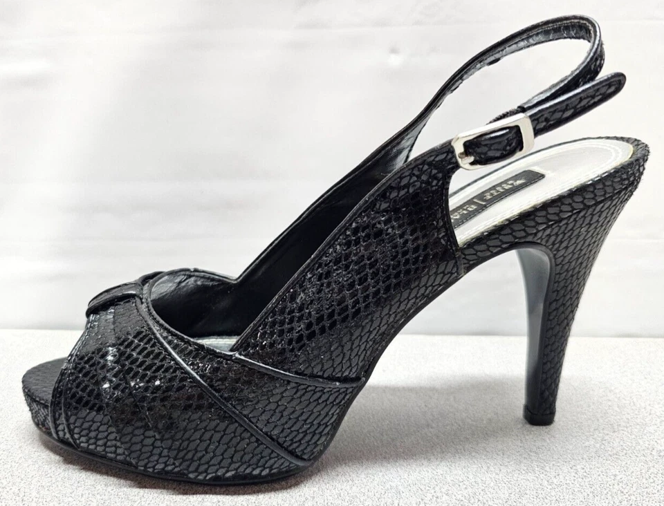 Zapatos de salón negros White House Black Market para mujer talla 7 punta abierta 4" tacones de aguja Foto 2 de 4