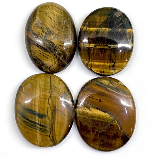 4 Pcs Natural Tiger Eye 38-41mm Oval Huge Cabochon Gemstones Wholesale Lot - Picture 4 of 15