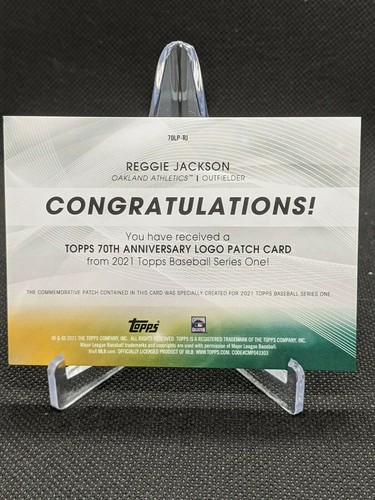 Topps Serie 1 2021 Reggie Jackson Commemorativa 70° Anniversario Patch Reliquia - Foto 2 di 2