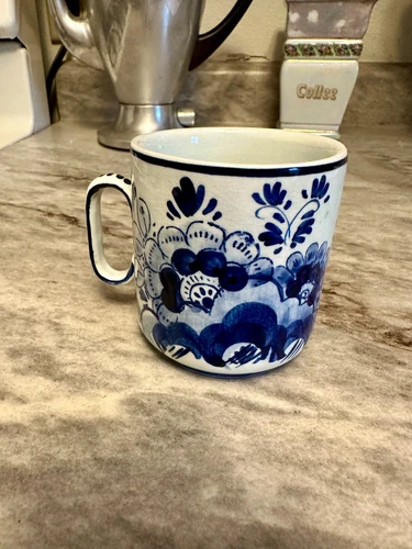 Vintage Small Delft Blue Coffee Mug  -  Windmill Hand Painted Cup - 3"