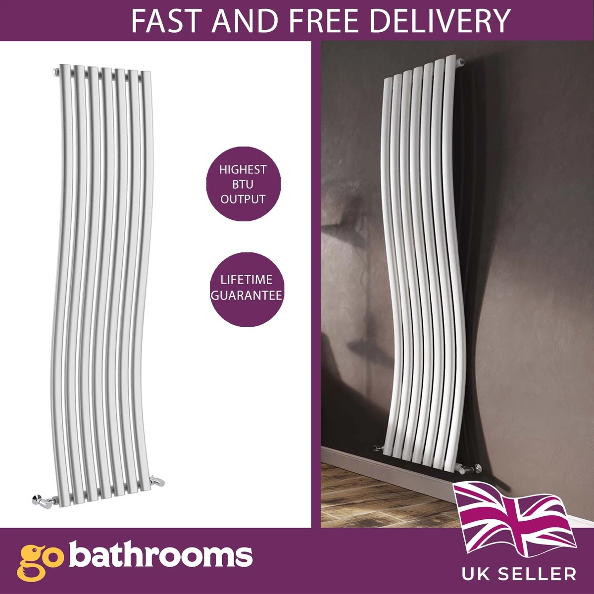 White Radiator Upright Hallway Living Kitchen Wave Designer Rad |  1785x413mm | eBay