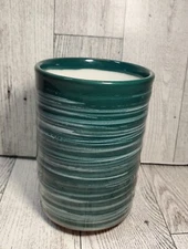 KOTOBUKI 4" Ceramic Cup Vase Green With White Horizontal Stripes Made In Japan