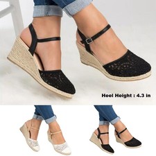 Womens Ladies Summer High Wedge Sandals Ankle Buckle Espadrilles Casual Shoes US