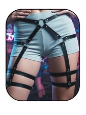 Leather Garter Leg Belt, Black Harness Thigh Belts, Goth Rave with Adjustable...