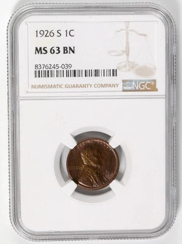 1926-S Lincoln Cent Penny NGC MS63 BN