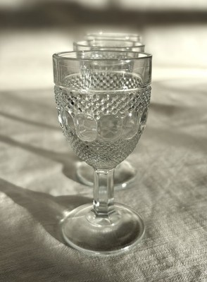 EAPG Kokomo Jenkins THREE cordial glasses. Pattern Dewdrops, Rain drops 3.75'' H.