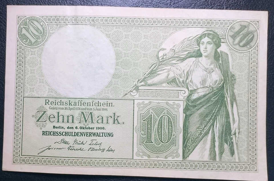 1906 Deutschland 10 Mark Reichskassenschein Kaiserreich Berlin Allegorie Origina - Image 2 of 4
