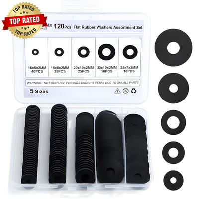 #ad #ad 120Pcs Flat Rubber Washers Assortment Kit16 18 20 25 30Mm Black WasherVibratio $9.53