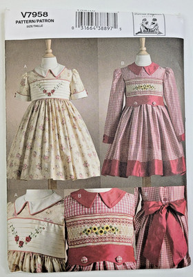 Vogue Sew Pattern 7958 Teresa Layman Girls Smocked Dress 2 Styles 5-6-6X UNCUT