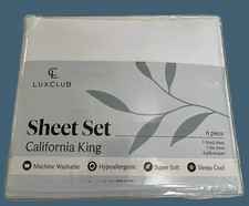 6 Pieces CALIF KING White Bed Sheet Set New in Original Package Microfiber