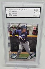 PGA 10 Gem Mint 2019 Bowman Julio Rodriguez Seattle Mariners Rookie Card. rookie card picture