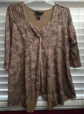 Venezia Babydoll Top brown Paisley Mesh Hanky Hem Whimsigoth Fairy Y2K 90s 18/20