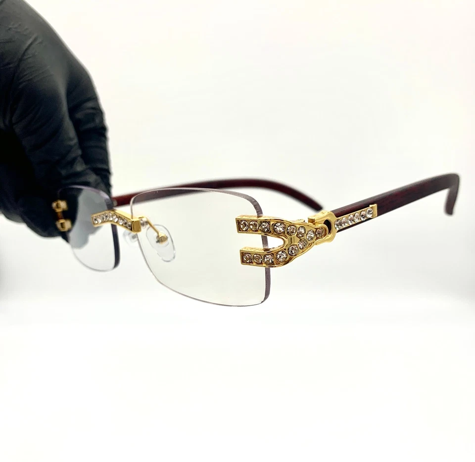 Gafas de sol/tonos hiphop con marco de madera Diamond Buffs vintage ICED-OUT Foto 3 de 4