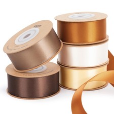 Brown Satin Ribbon Set 1" x 50 Yards Double-Faced Assorted Ribbons for Gift W...