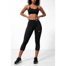 Nike Pro Crop Leggings Women Small Black Pink Reflective Compression Dri-FIT