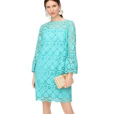 J.Crew Women's Bell-Sleeve Dress In Embroidered Eyelet Scalloped Shift Size 0