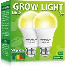 2 Pack LED Grow Light Bulbs A19 Bulb, Full Spectrum Plant Light Bulb, 9W E26 Gro